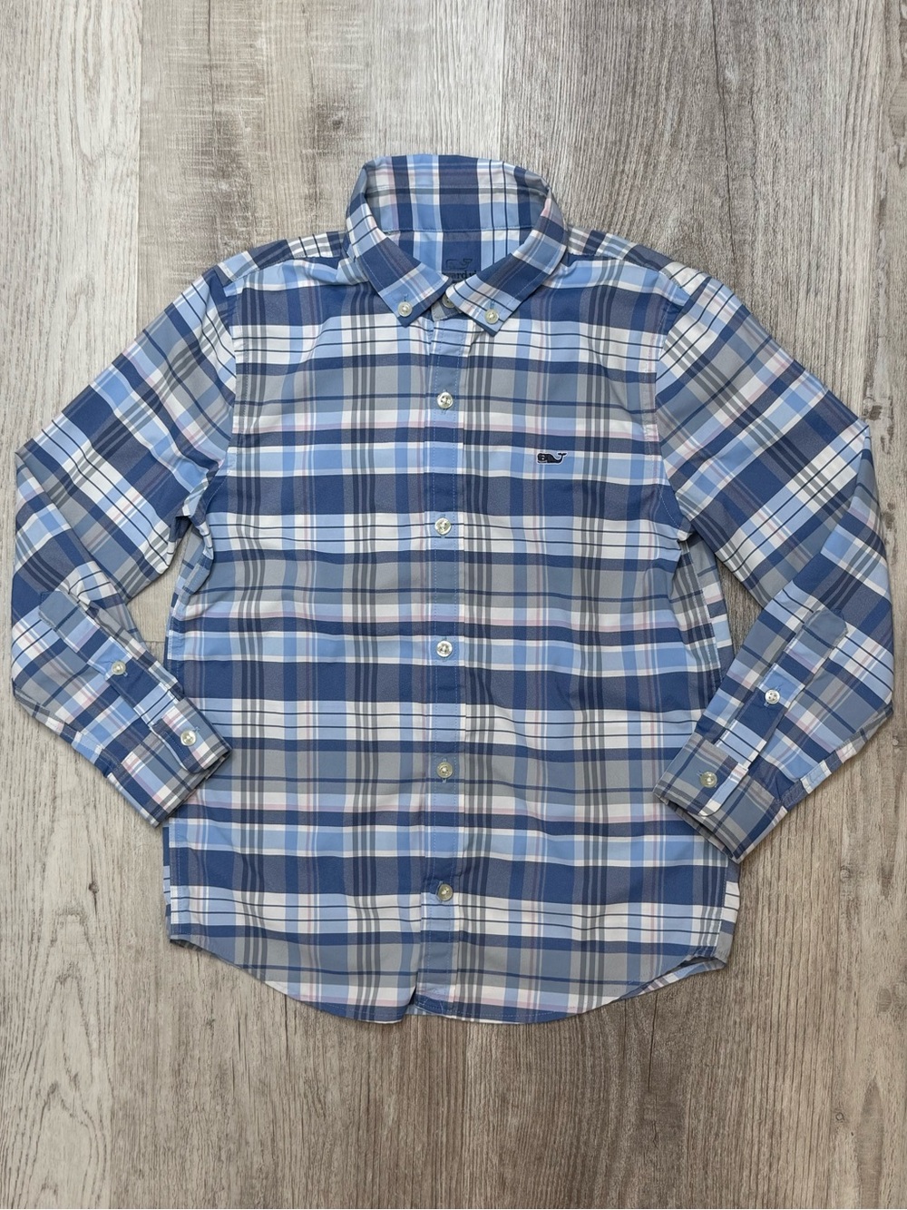 Vineyard Vines Performance Tucker-style button-down shirt Boys Size 6 Blue White
